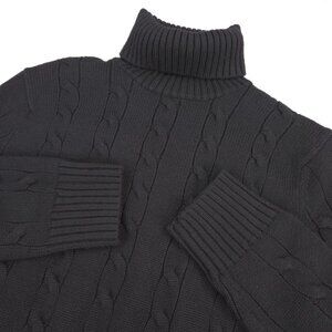 Banana Republic Turtleneck Sweater Mens Medium Black Cable Knit Merino Wool